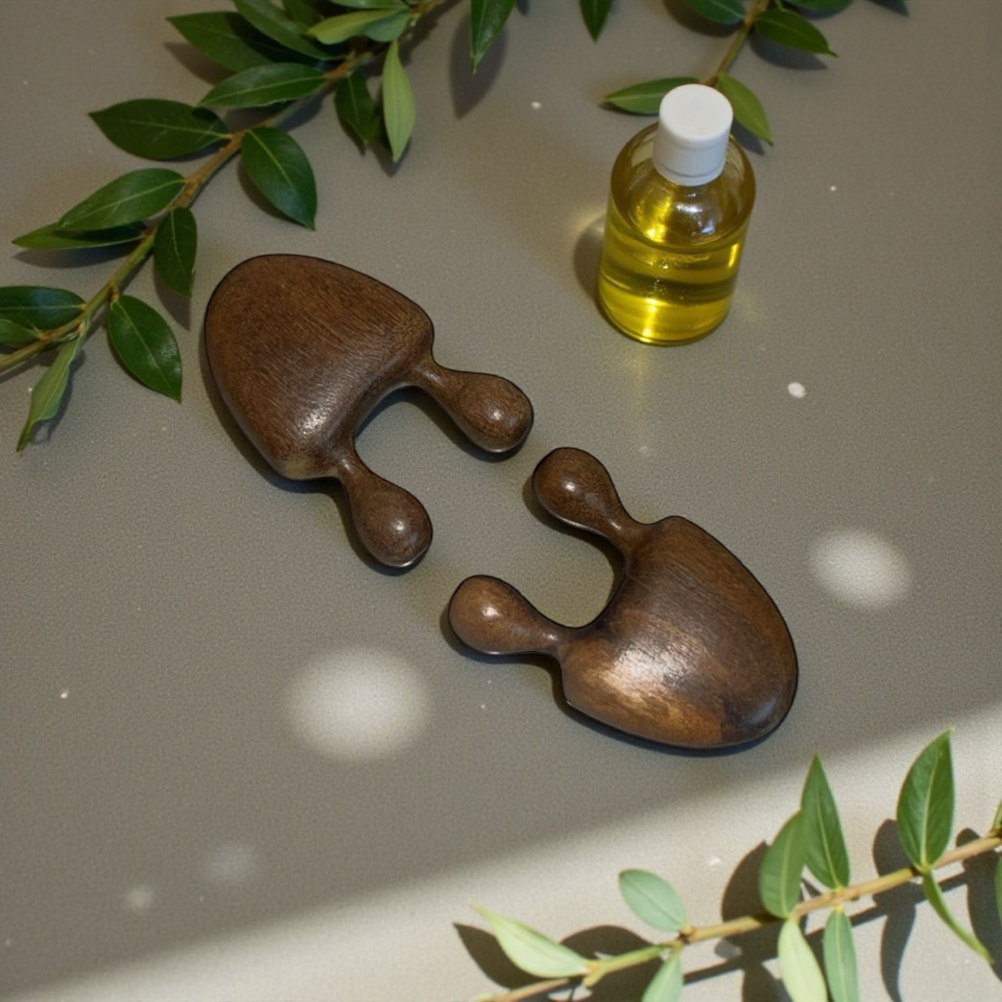 Outils de massage apaisant pour le visage & les yeux en bois de santal – 2 pièces