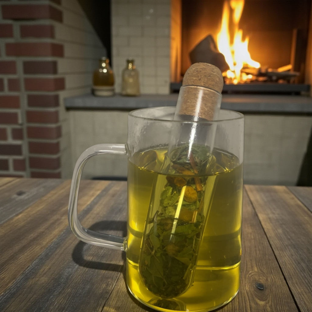 Glass tea infuser with cork stopper